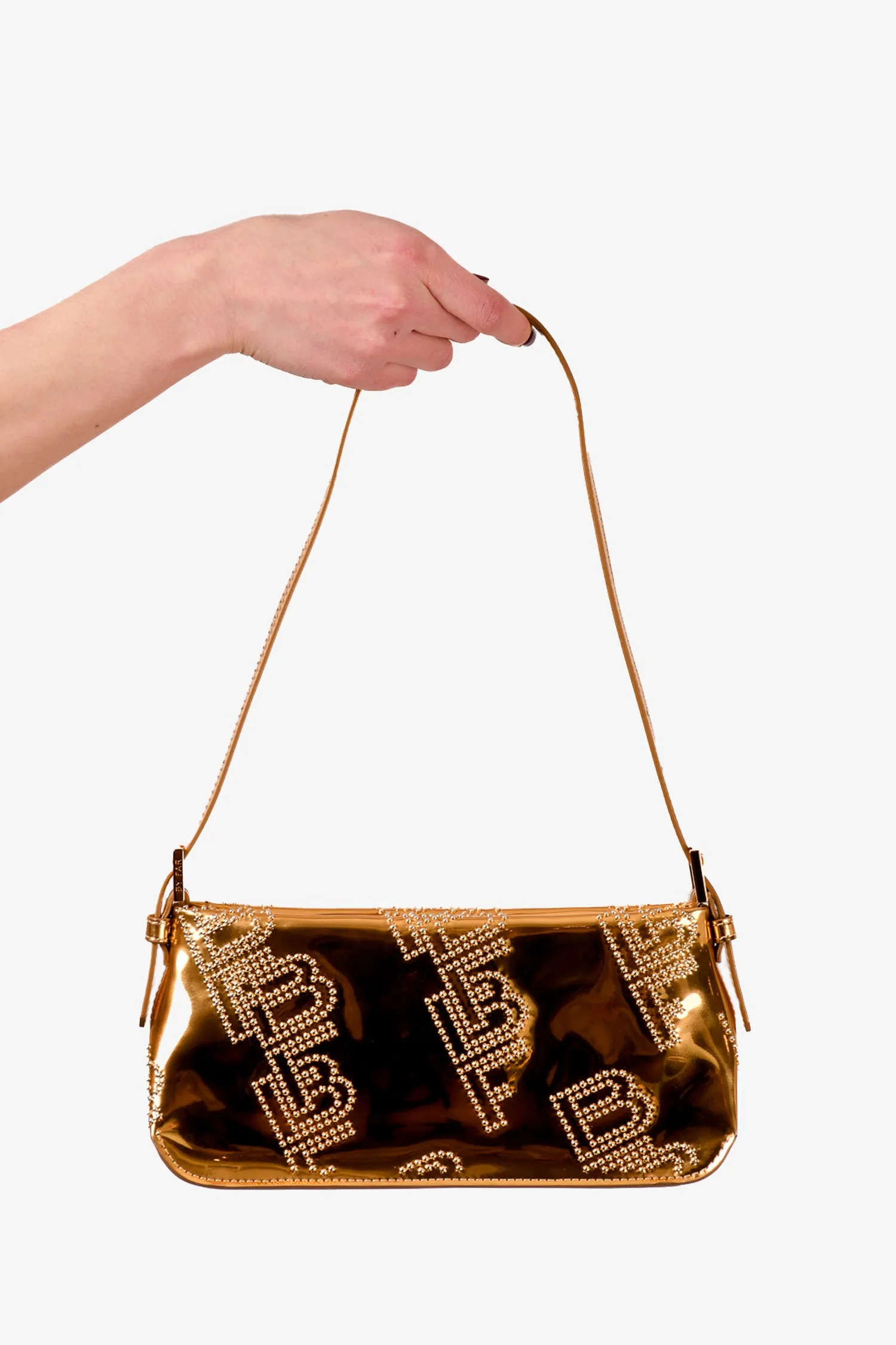 By Far Metallic Gold 'Dulce' Crystal Embellished Shoulder Bag