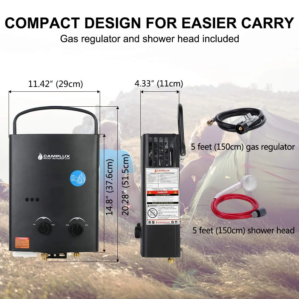 Camplux 1.32 GPM Outdoor Tankless Gas Water Heaters - 5L, Black