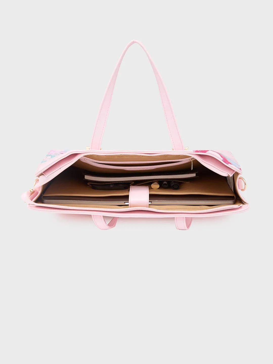 Caprese Shanaya Laptop Bag Large Printed Pink