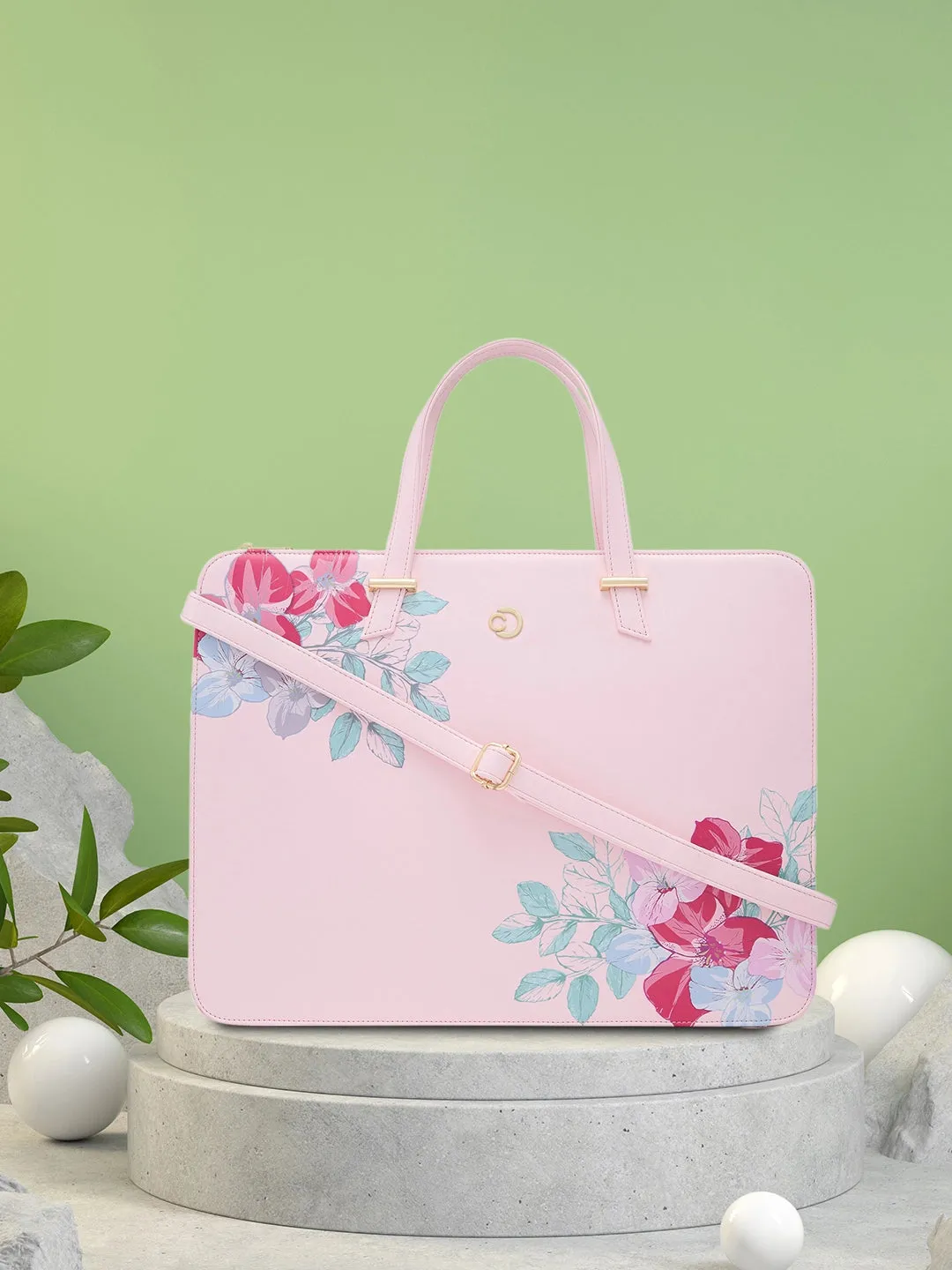 Caprese Shanaya Laptop Bag Large Printed Pink