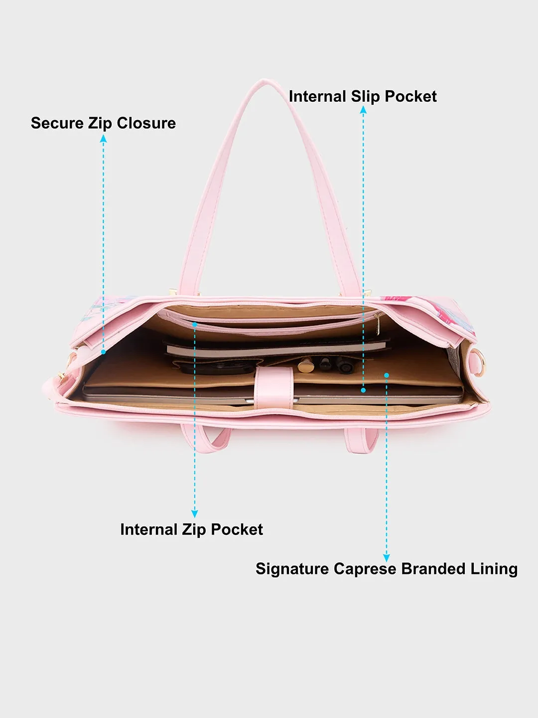 Caprese Shanaya Laptop Bag Large Printed Pink