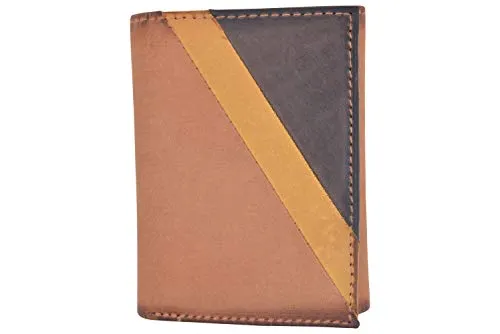 Cazoro Men's Wallet RFID Genuine Leather Slim Trifold with ID Window and Card Slots Light Brown