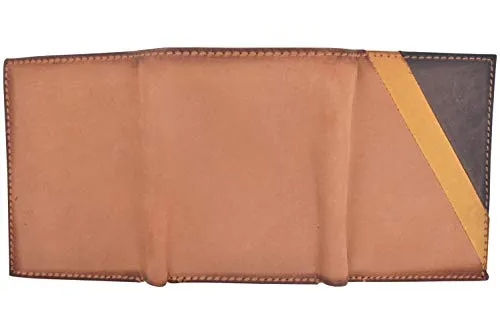 Cazoro Men's Wallet RFID Genuine Leather Slim Trifold with ID Window and Card Slots Light Brown