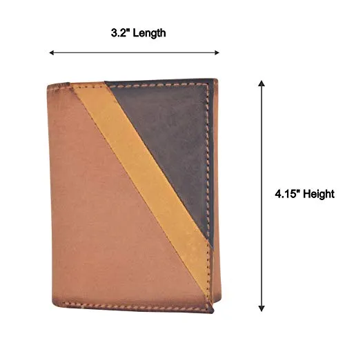 Cazoro Men's Wallet RFID Genuine Leather Slim Trifold with ID Window and Card Slots Light Brown