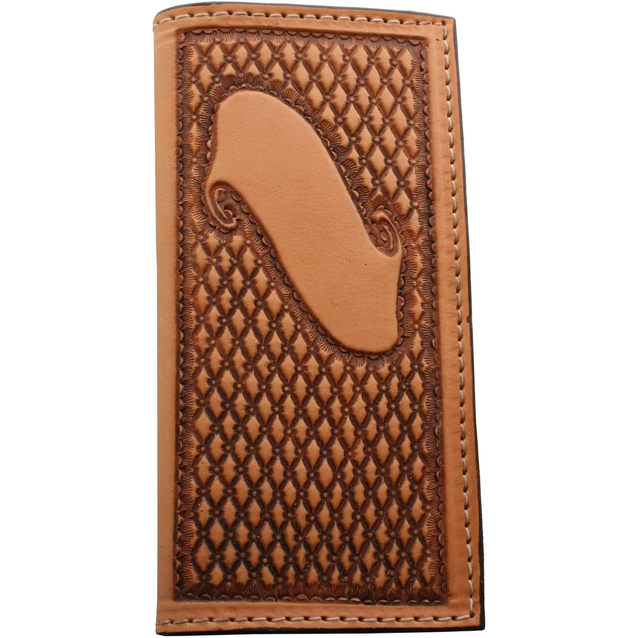 CB41 - Natural Leather Diamond Tooled Checkbook Wallet