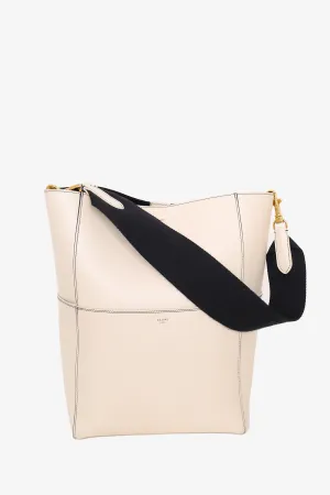 Celine White Leather Medium Sangle Seau Bucket Bag