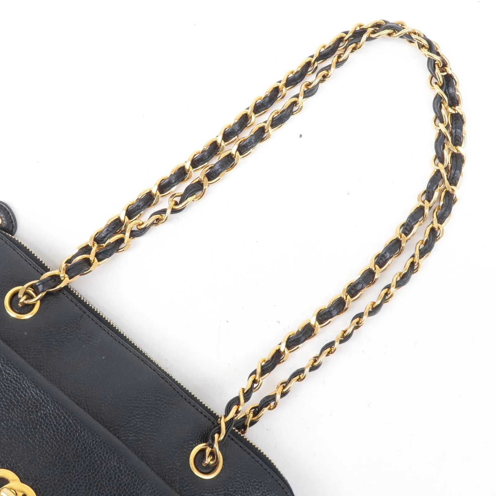 CHANEL Caviar Skin Chain Shoulder Bag Black Gold