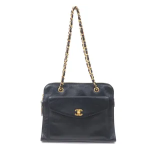 CHANEL Caviar Skin Chain Shoulder Bag Black Gold