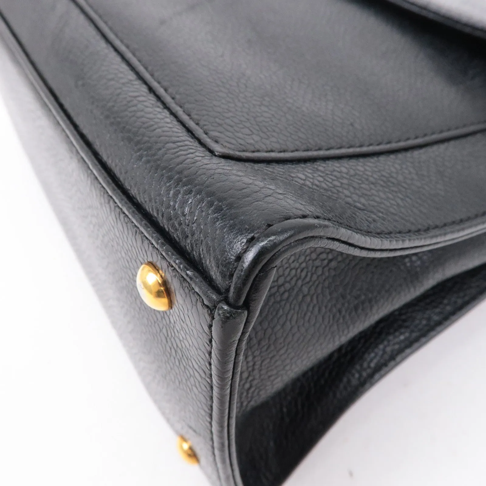 CHANEL Caviar Skin Chain Shoulder Bag Black Gold