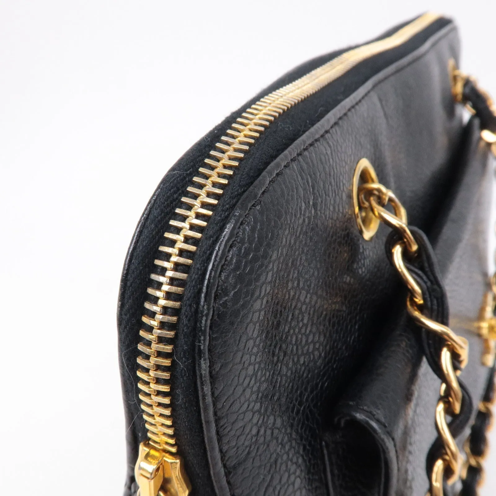 CHANEL Caviar Skin Chain Shoulder Bag Black Gold