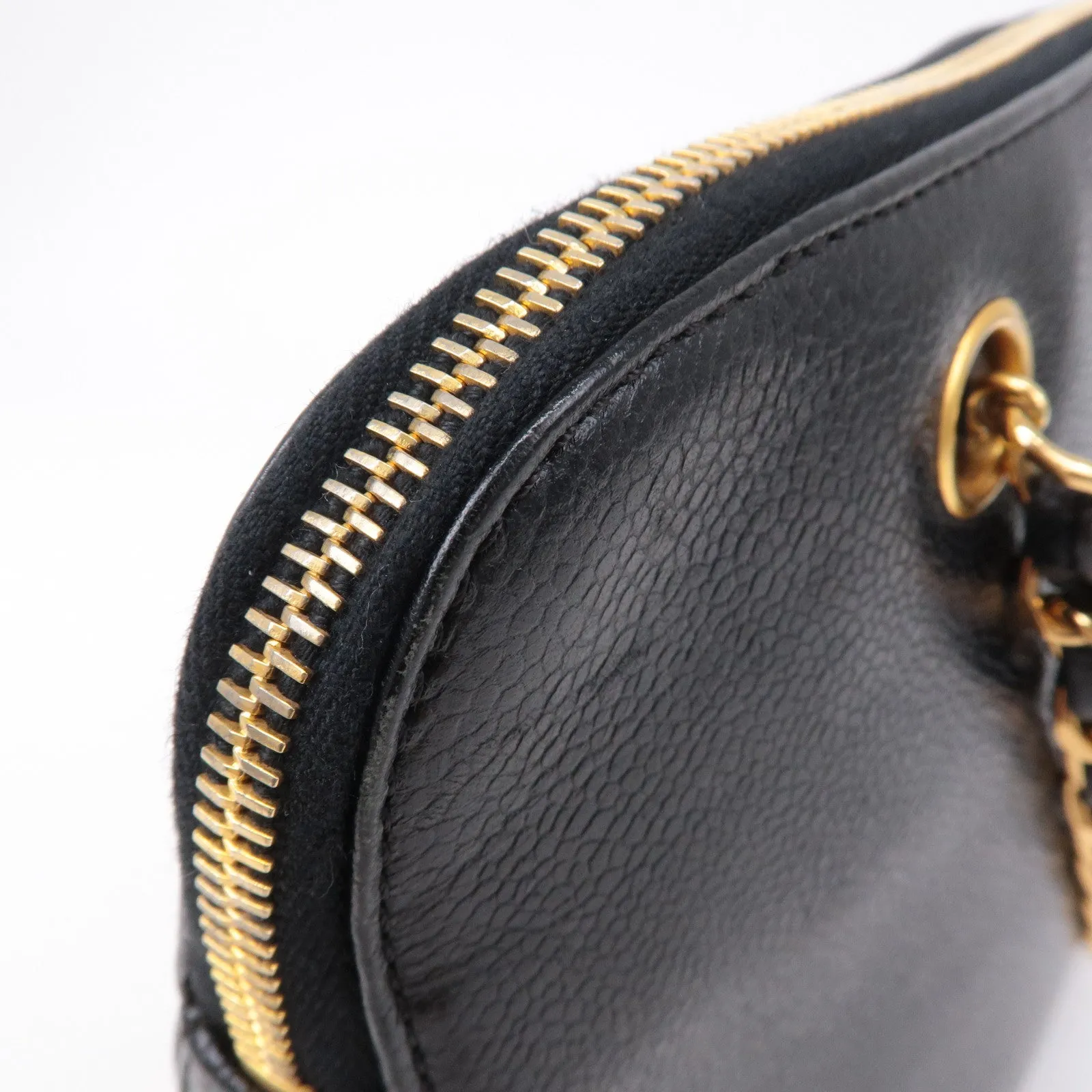 CHANEL Caviar Skin Chain Shoulder Bag Black Gold