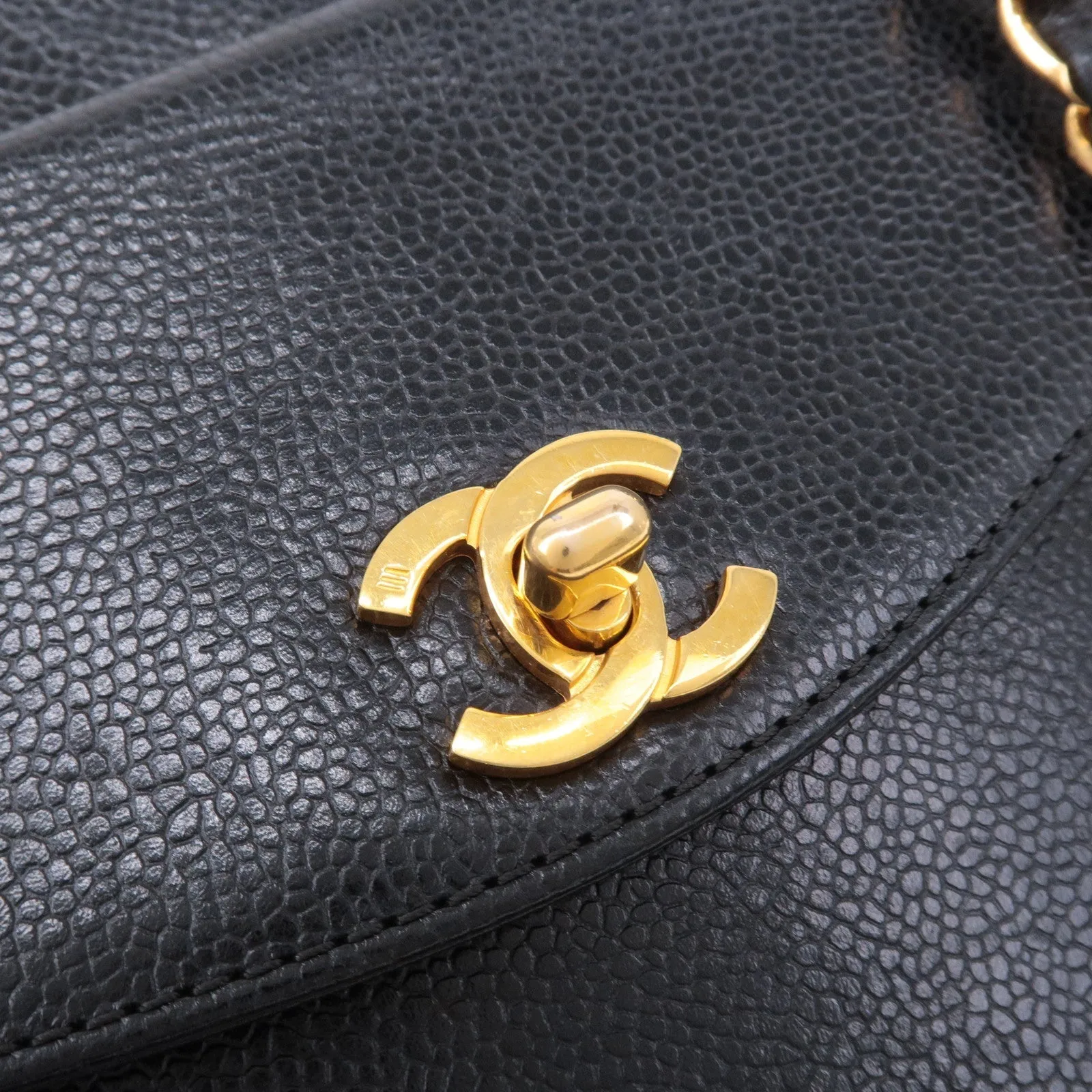 CHANEL Caviar Skin Chain Shoulder Bag Black Gold