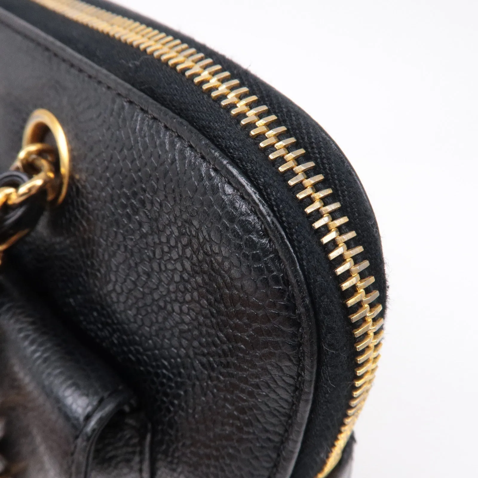 CHANEL Caviar Skin Chain Shoulder Bag Black Gold