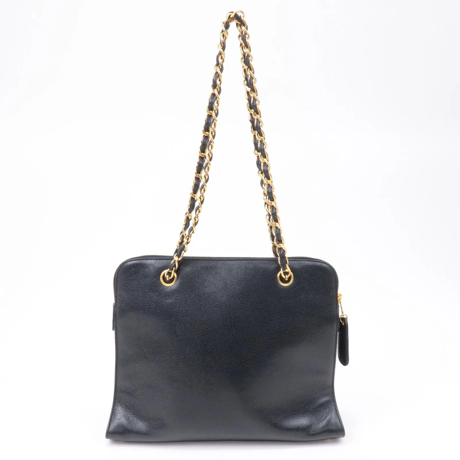 CHANEL Caviar Skin Chain Shoulder Bag Black Gold