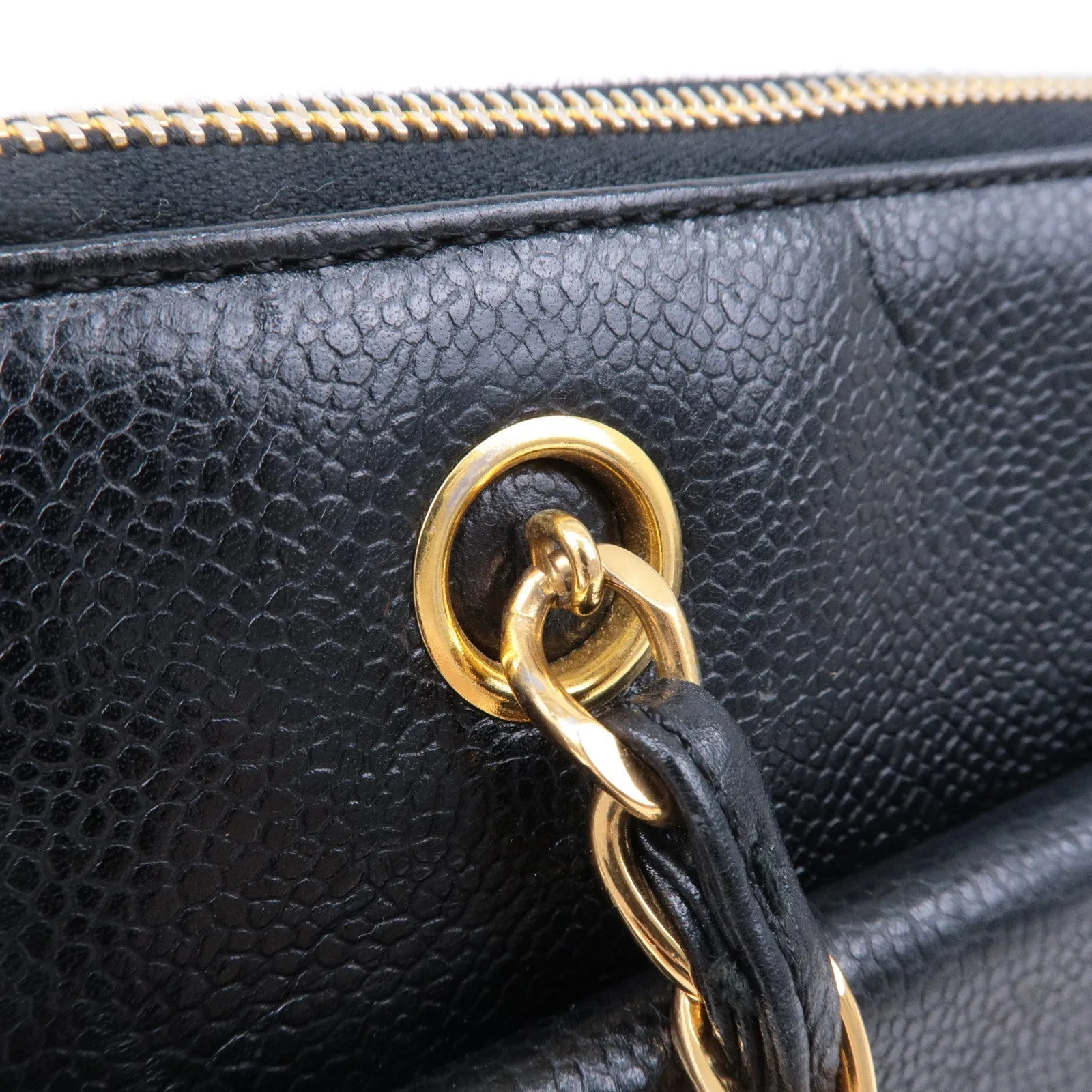 CHANEL Caviar Skin Chain Shoulder Bag Black Gold