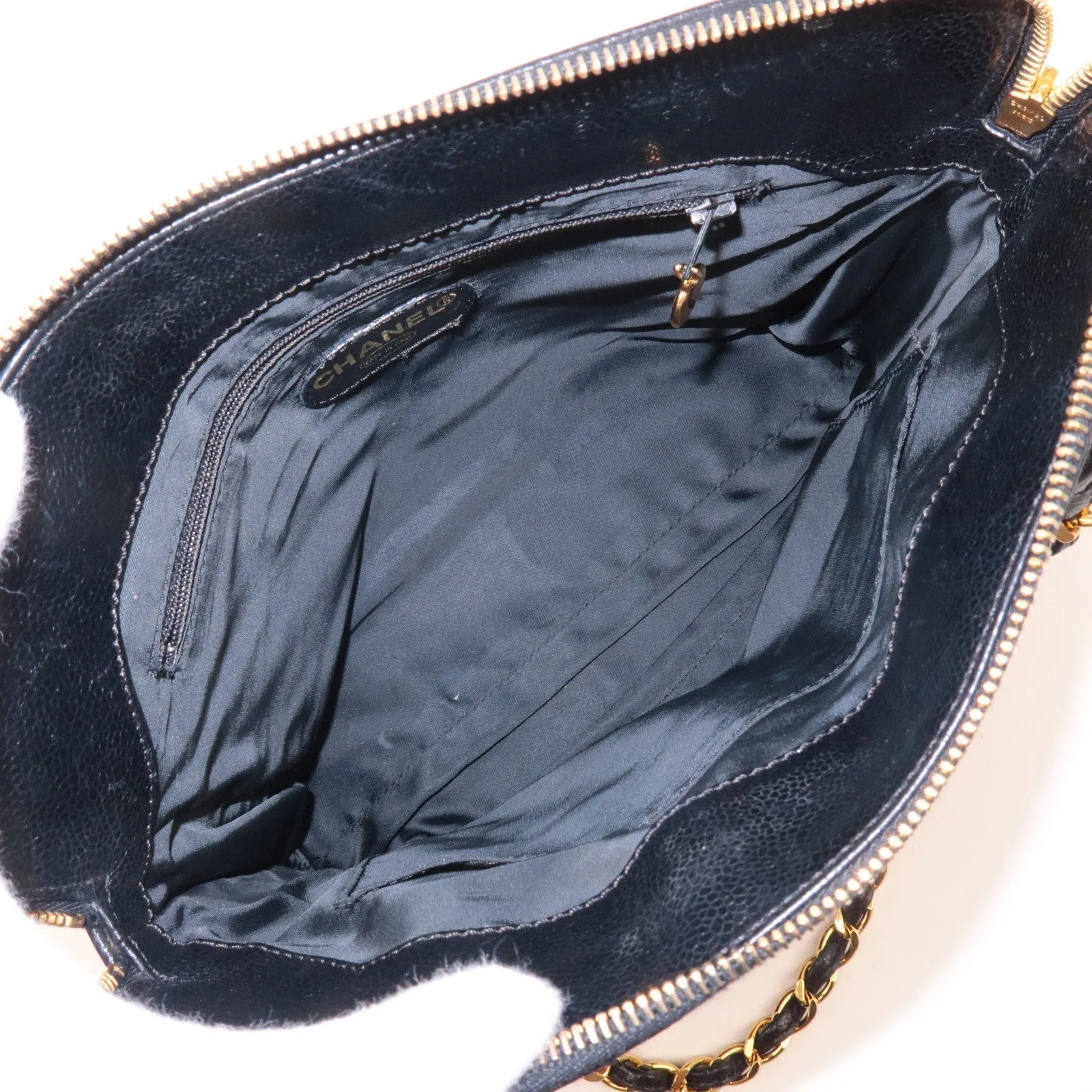 CHANEL Caviar Skin Chain Shoulder Bag Black Gold