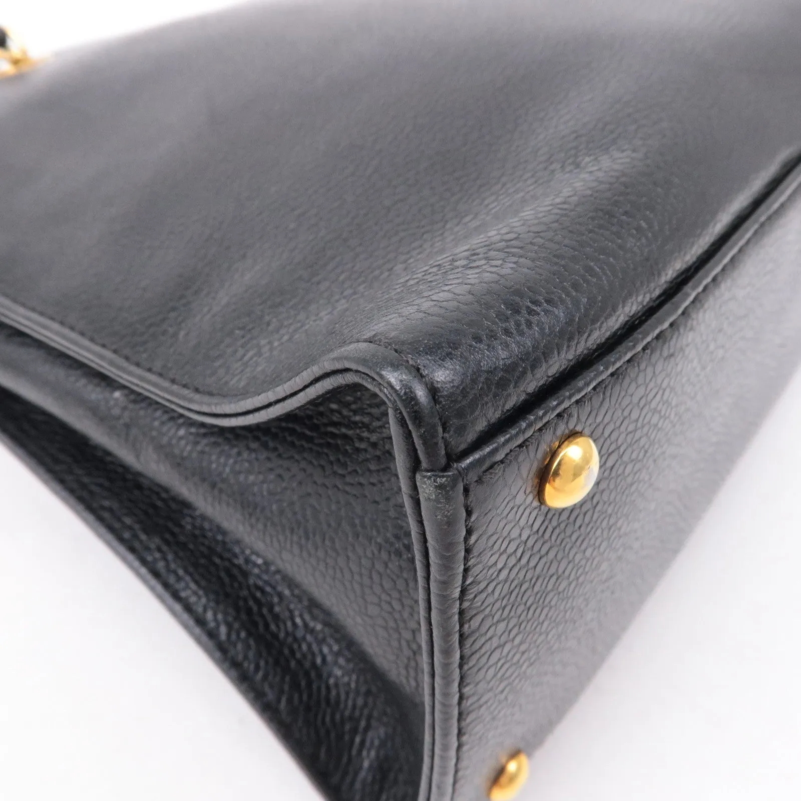 CHANEL Caviar Skin Chain Shoulder Bag Black Gold