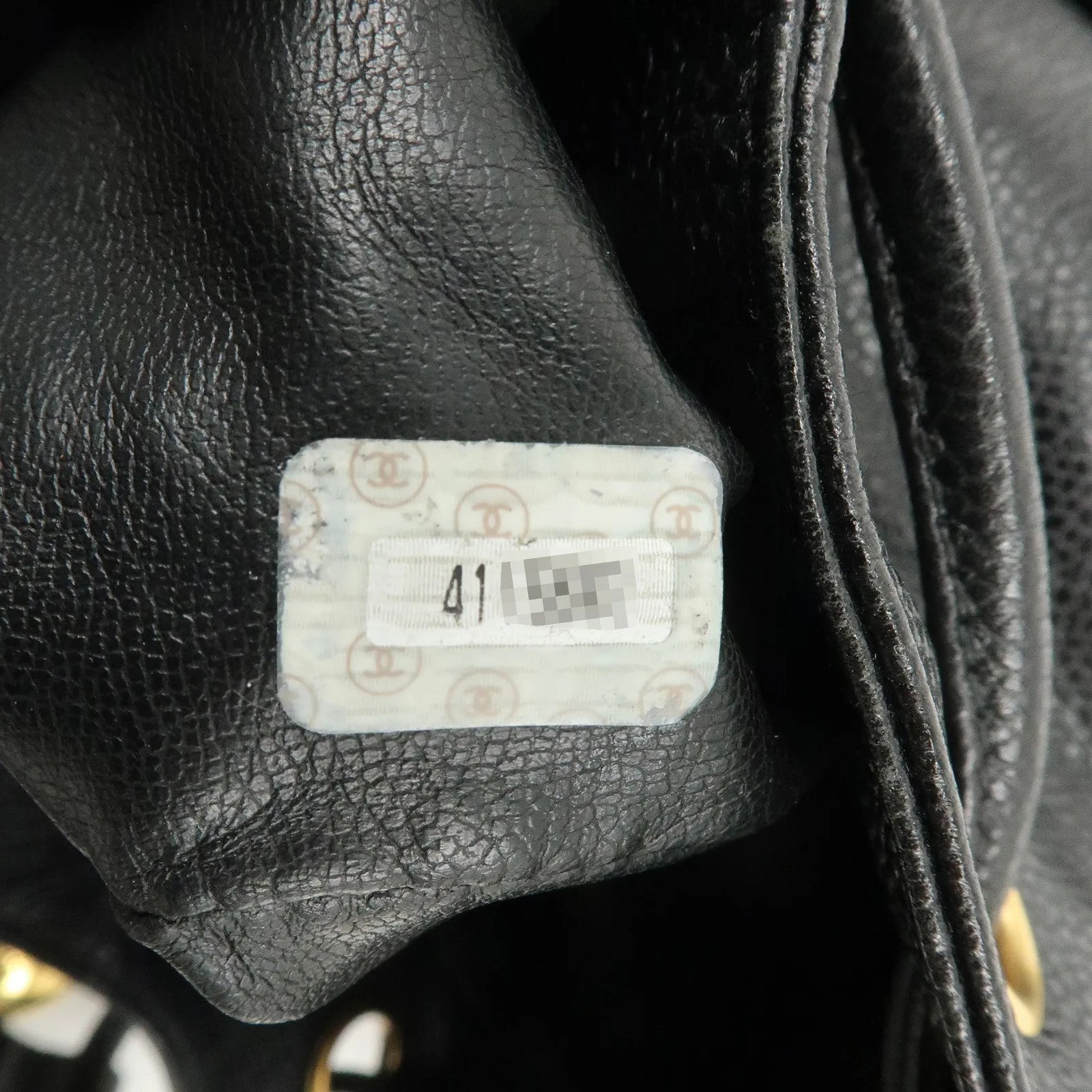 CHANEL Caviar SKin Drawstring Chain Shoulder Bag Black Used