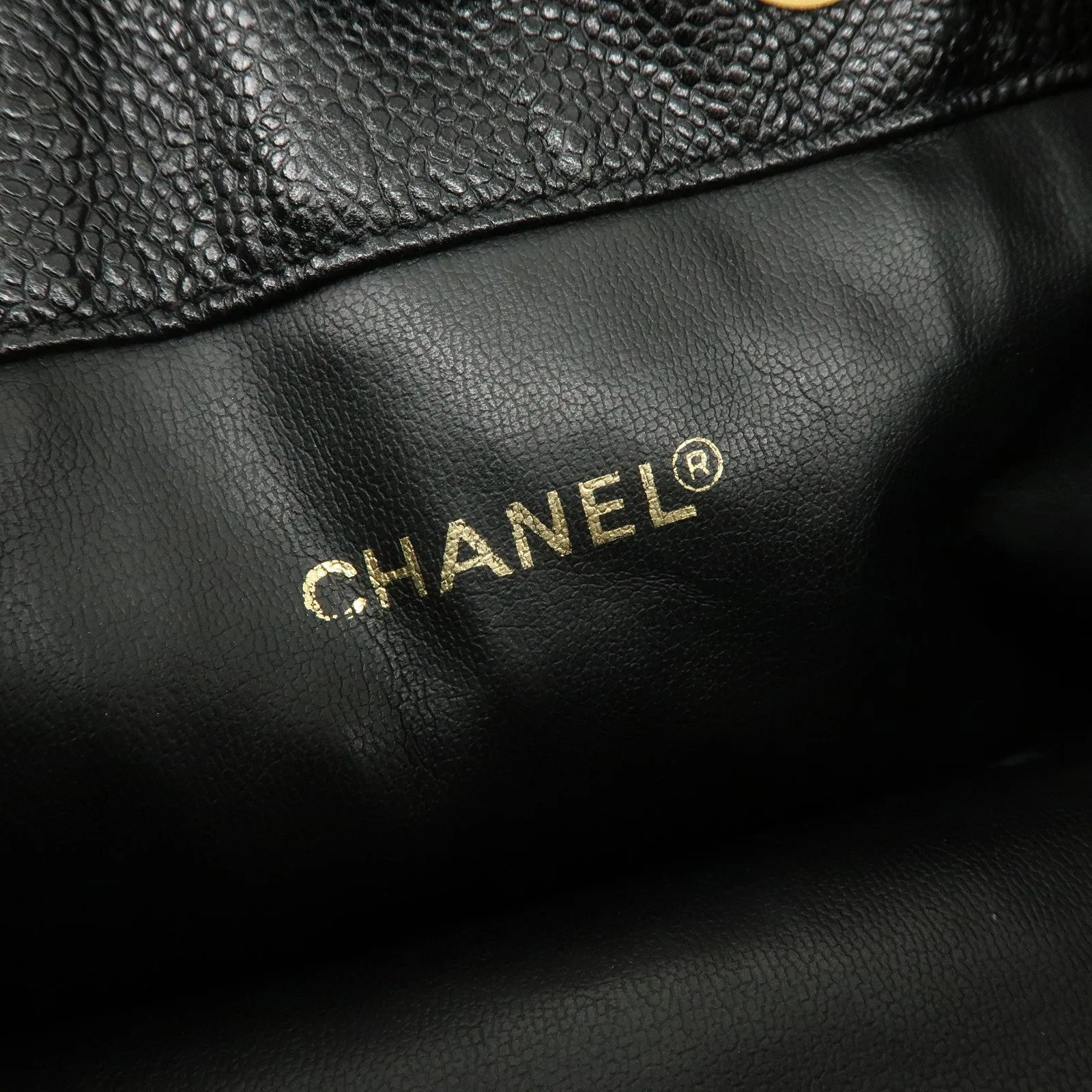 CHANEL Caviar SKin Drawstring Chain Shoulder Bag Black Used
