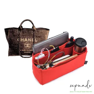 Chanel Deauville Canvas Tote Organizer Insert, Bag Organizer with Laptop Compartment and Single Bottle Holder