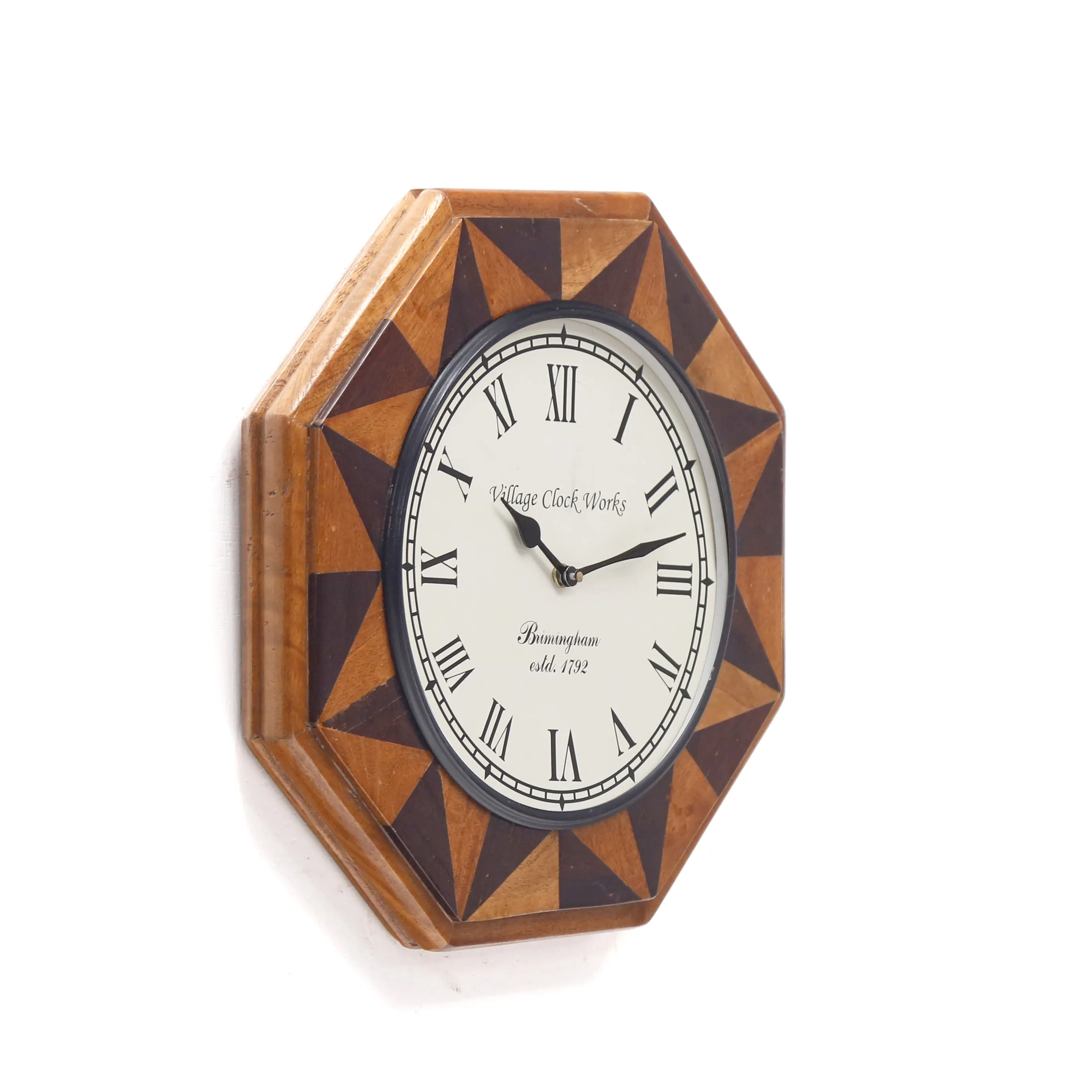 Classic Double Shaded Wooden Handmade Octagonal Wooden Clock