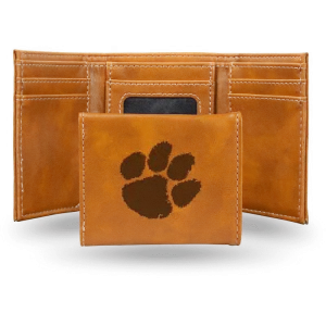Clemson Tigers - Laser Engraved Brown Trifold Wallet