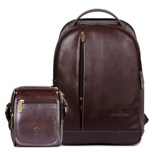 Combo: Fredrick Faux Leather 15.6 inch Laptop Backpack & Sling Bag | 27L Backpack   2L Sling | Hickory & Brown