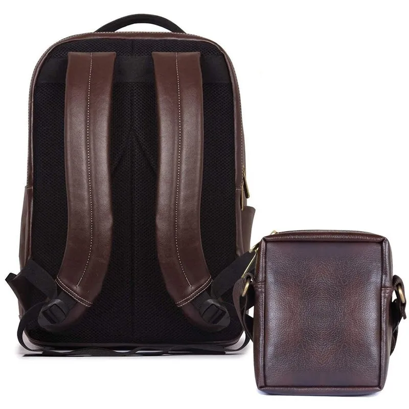 Combo: Fredrick Faux Leather 15.6 inch Laptop Backpack & Sling Bag | 27L Backpack   2L Sling | Hickory & Brown