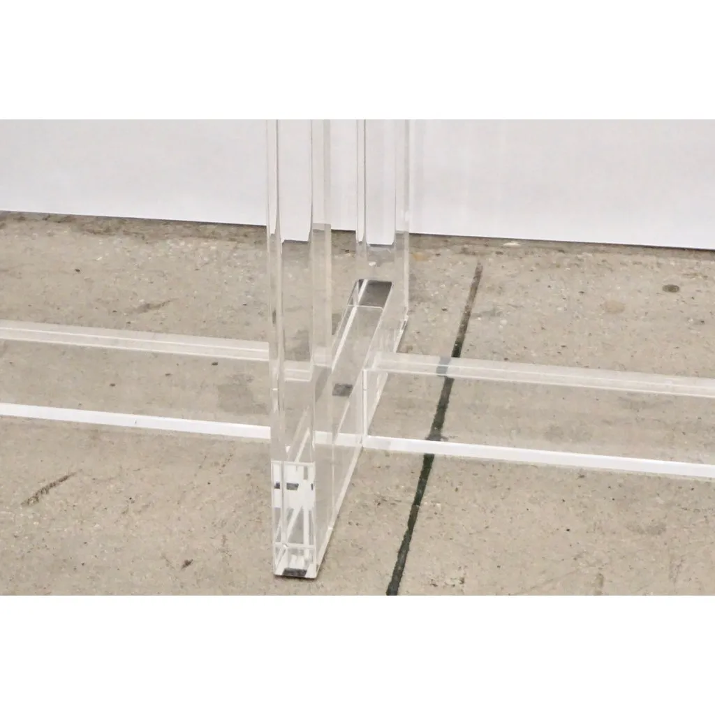 Contemporary Bespoke Modern Geometric Design Clear Lucite and Gold Steel Console