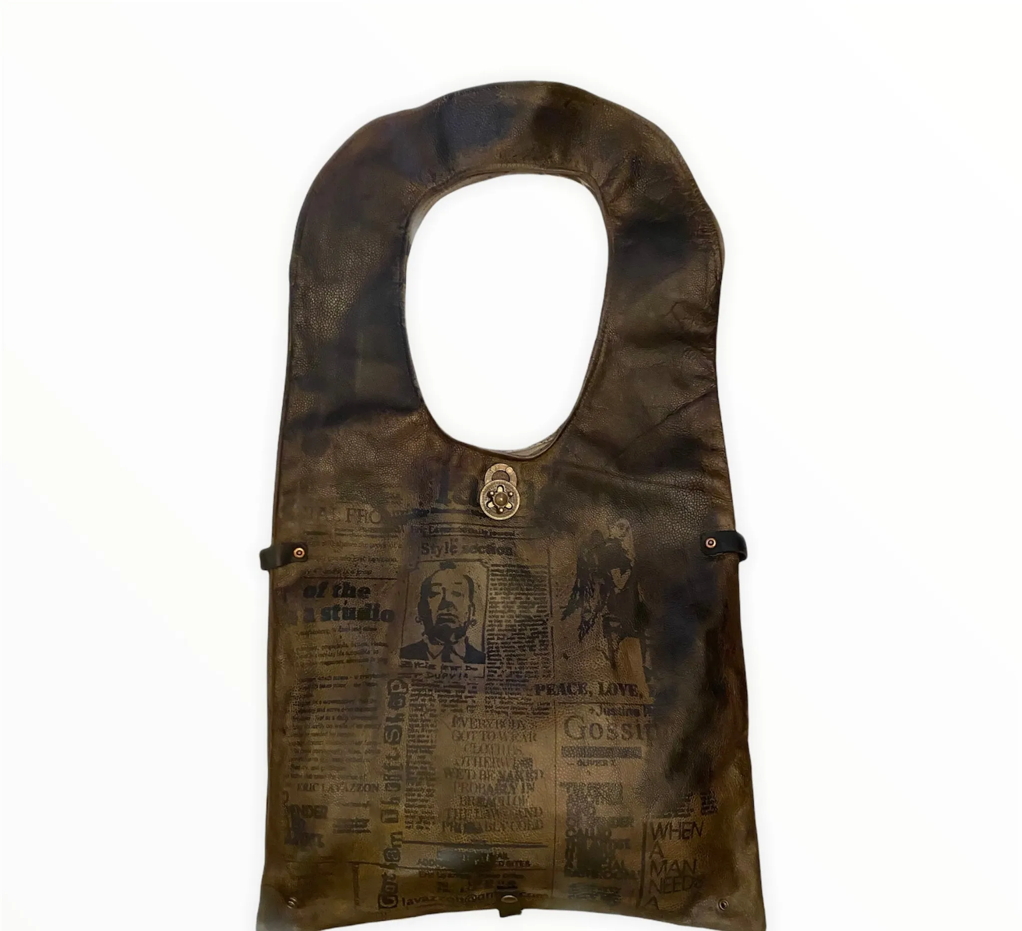 Convertible large Leather Brown newsprint shoulder bag by Lavazzon