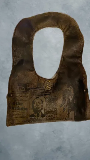 Convertible large Leather Brown newsprint shoulder bag by Lavazzon