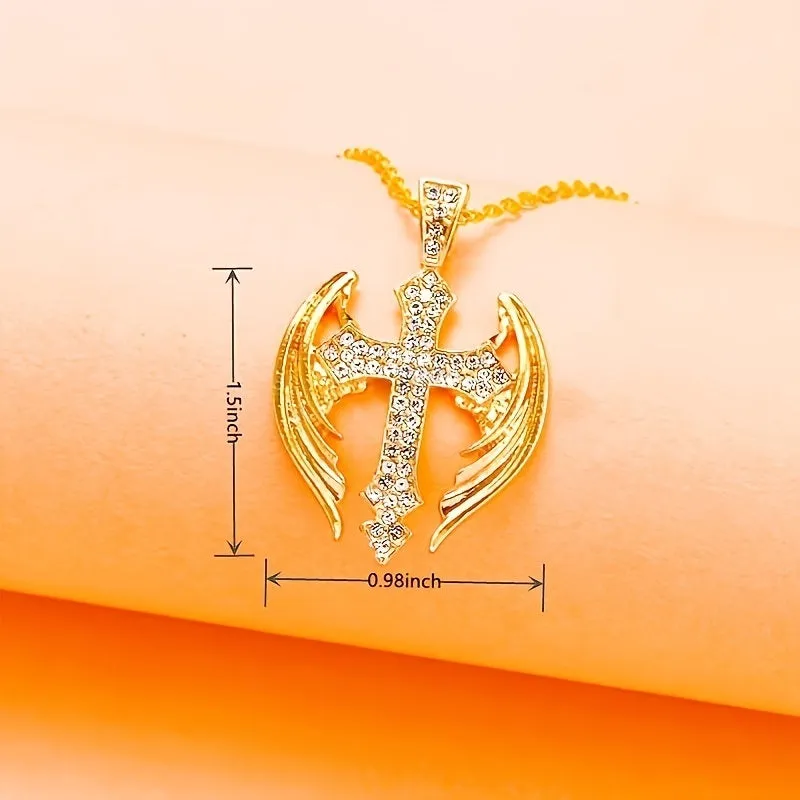 Creative Elegant Angel Cross Women's Pendant Necklace Rhinestone Pendant Women Jewelry Anniversary Birthday Gift