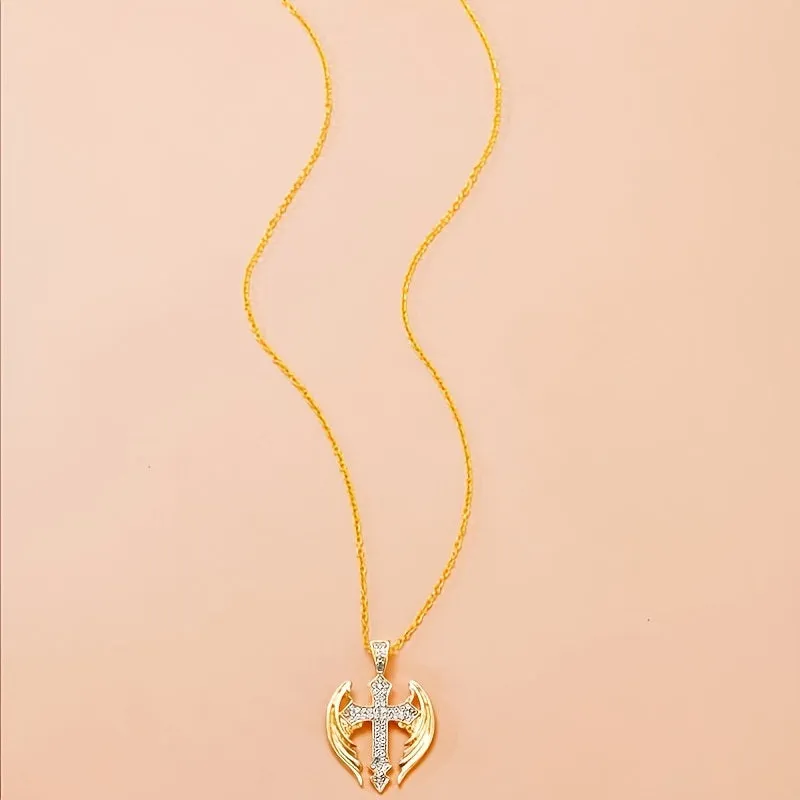 Creative Elegant Angel Cross Women's Pendant Necklace Rhinestone Pendant Women Jewelry Anniversary Birthday Gift