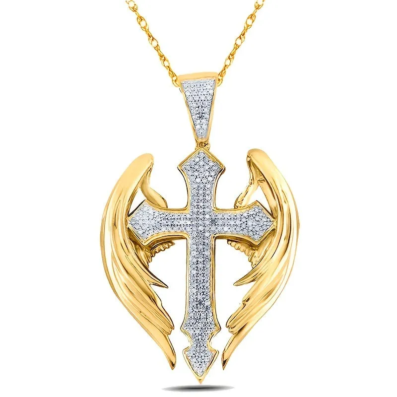 Creative Elegant Angel Cross Women's Pendant Necklace Rhinestone Pendant Women Jewelry Anniversary Birthday Gift