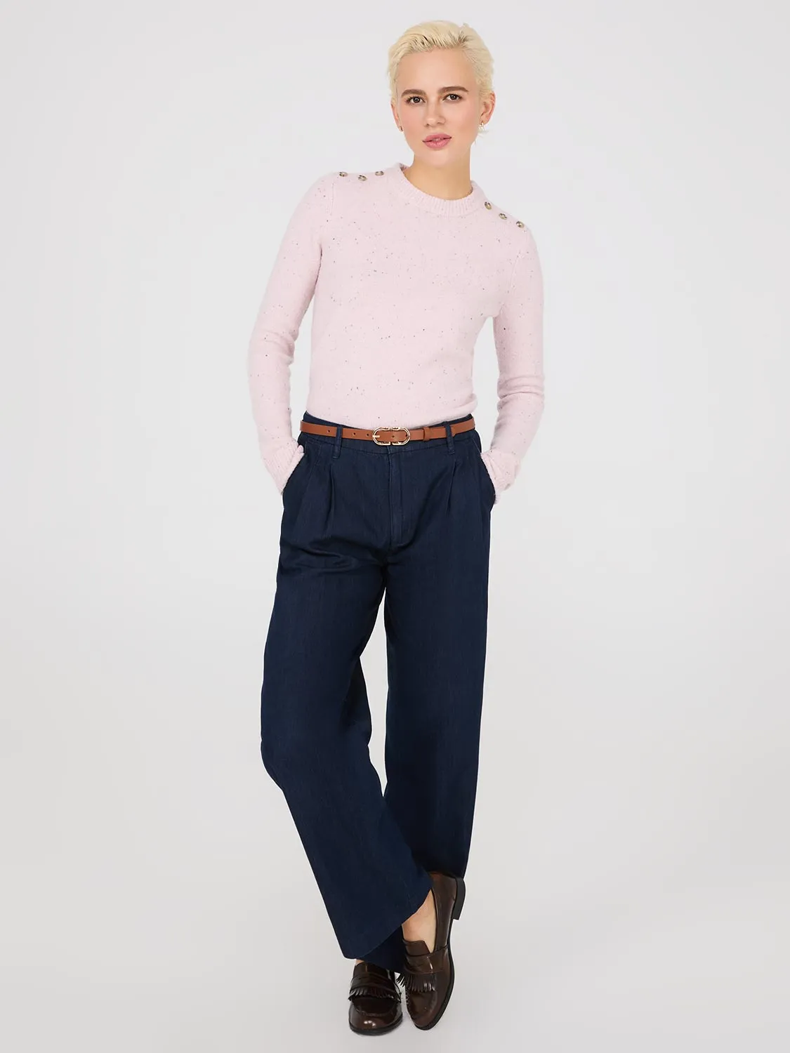 Crew Neck Sweater With Button Details