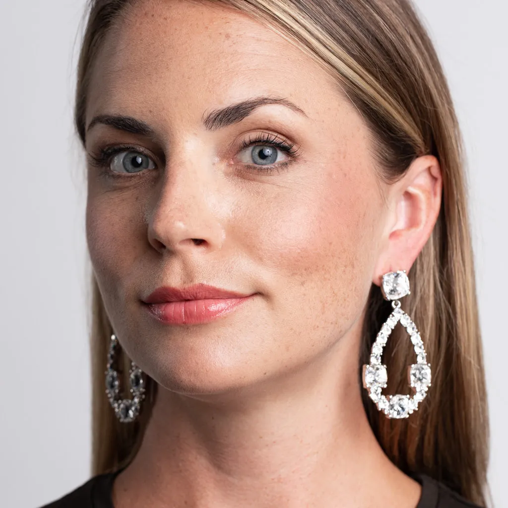 Crystal Squares and Open Teardrop Pierced Earrings