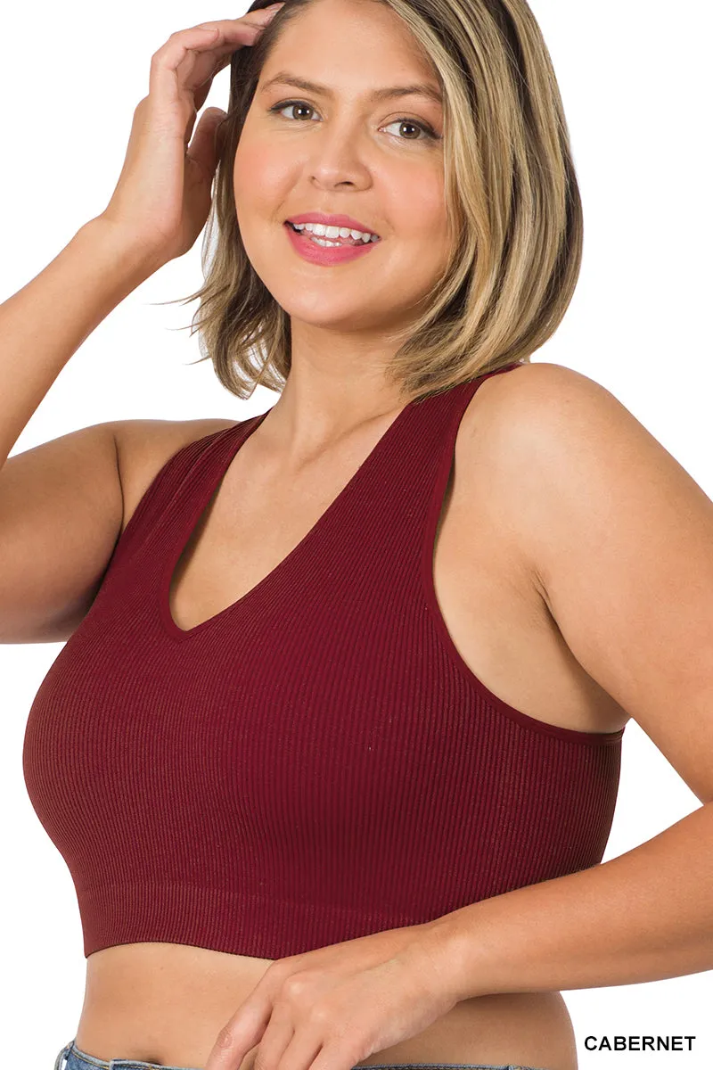 Curvy Ribbed Cropped Racerback Tank Top bralette Brami by Zenana - 15 Colors