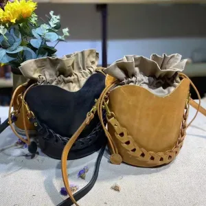 Cute Womens Genuine Leather Bucket Bags Cross Shoulder Bag For Women
