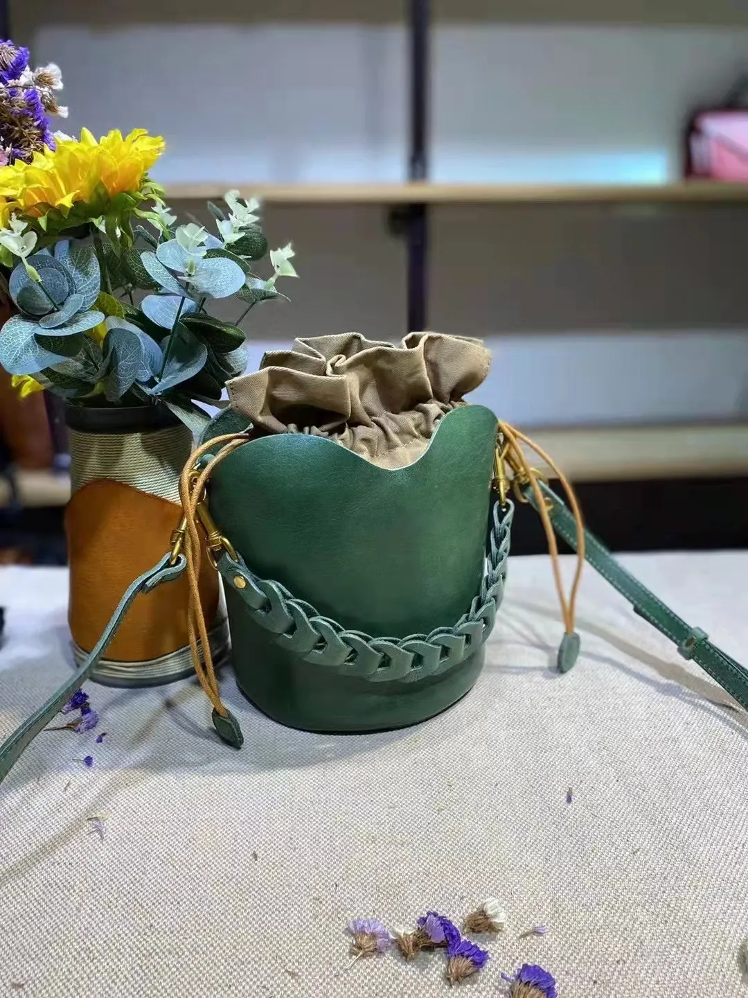 Cute Womens Genuine Leather Bucket Bags Cross Shoulder Bag For Women