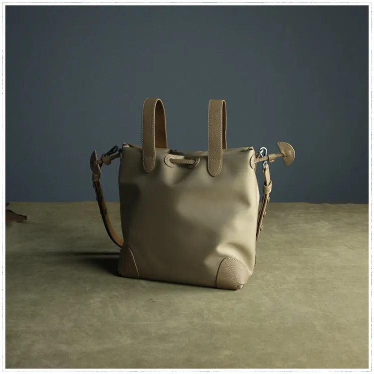 Cute Womens Khaki NYLON Bucket Handbag Purse Barrel NYLON Shoulder Bag Crossbody Purse for Ladies
