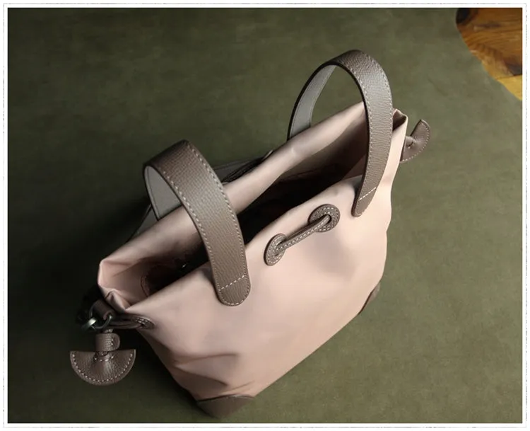 Cute Womens Khaki NYLON Bucket Handbag Purse Barrel NYLON Shoulder Bag Crossbody Purse for Ladies