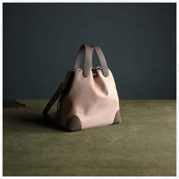 Cute Womens Khaki NYLON Bucket Handbag Purse Barrel NYLON Shoulder Bag Crossbody Purse for Ladies