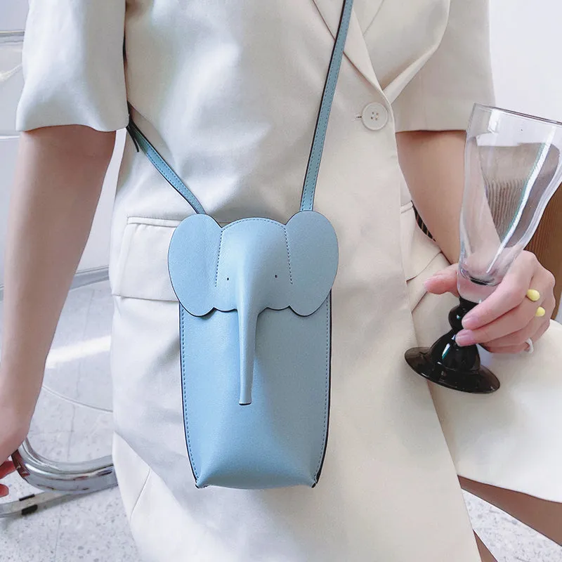 Cute Yellow Leather Elephant Shoulder Bag For Women Leather Mini Elephant Crossbody Bag