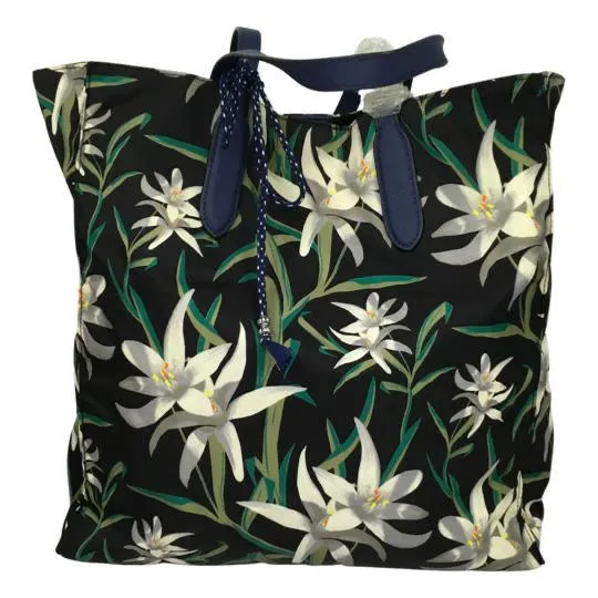 Diane Von Furstenberg Women's Nylon Tote Bag Stamped Floral Black In Harlow Black Sz 13x13cm