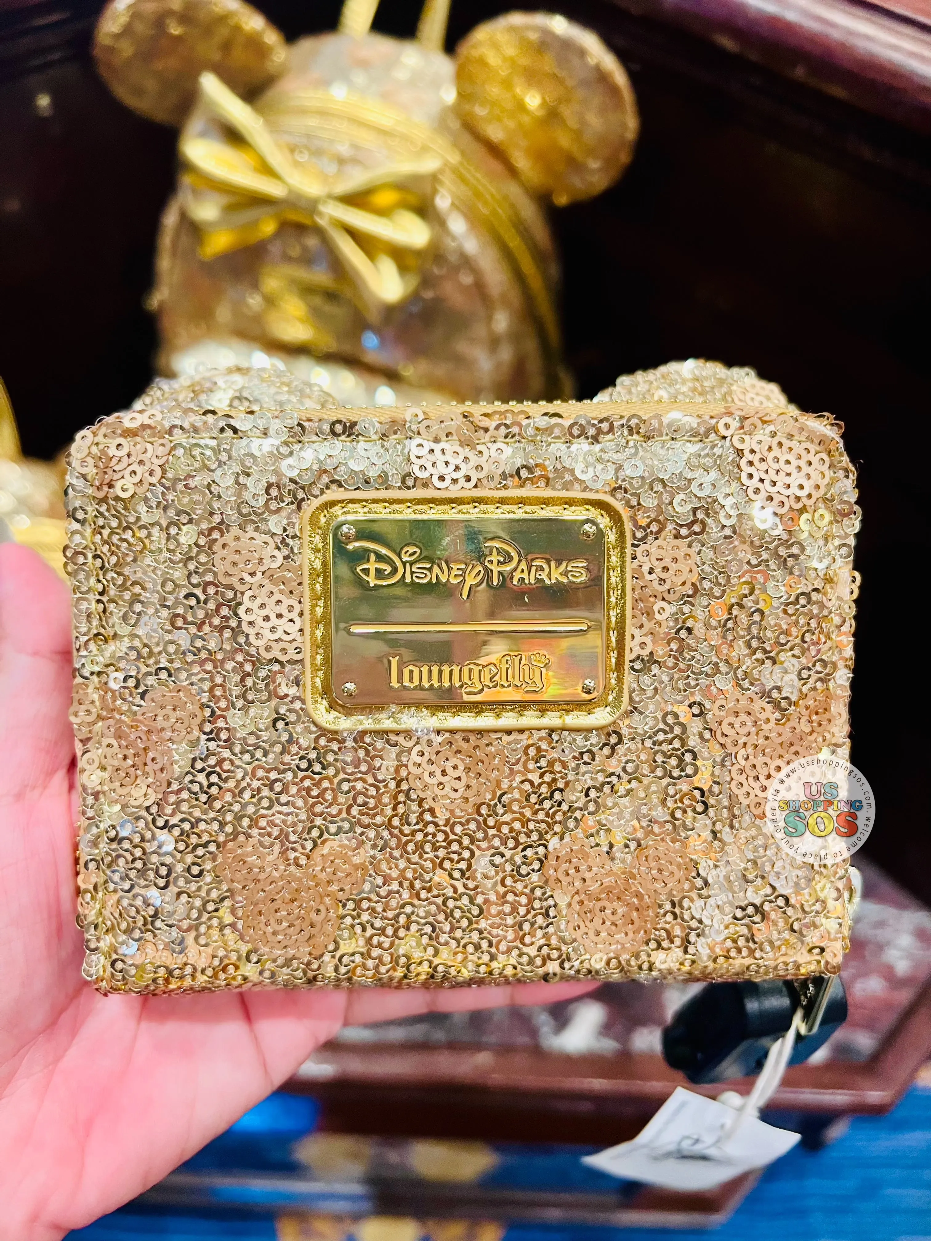 DLR/WDW - Loungefly Minnie Yellow Gold Hidden Mickey Icon Sequin Wallet