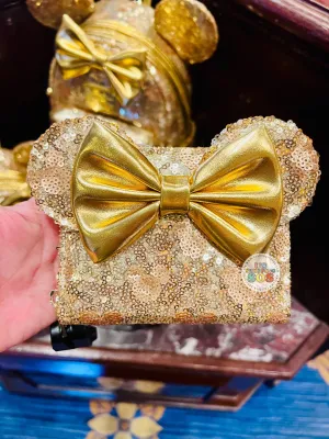 DLR/WDW - Loungefly Minnie Yellow Gold Hidden Mickey Icon Sequin Wallet