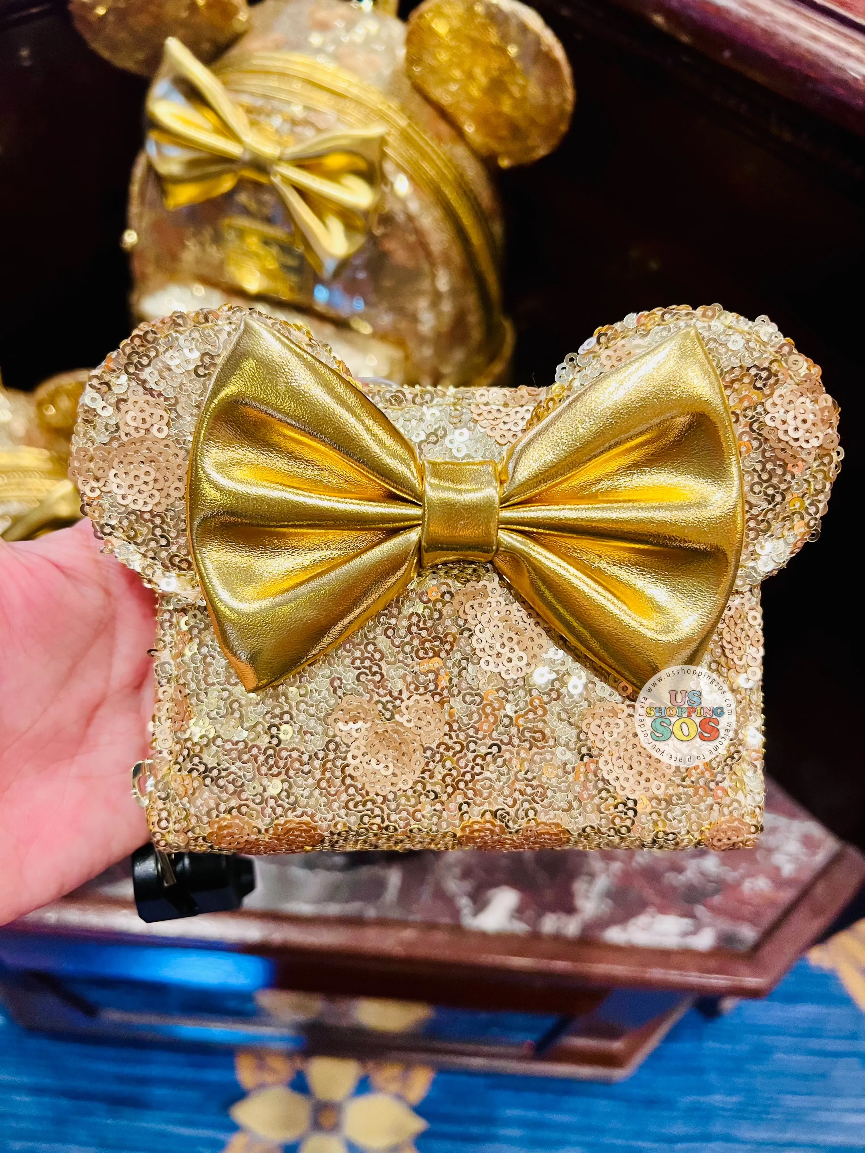 DLR/WDW - Loungefly Minnie Yellow Gold Hidden Mickey Icon Sequin Wallet