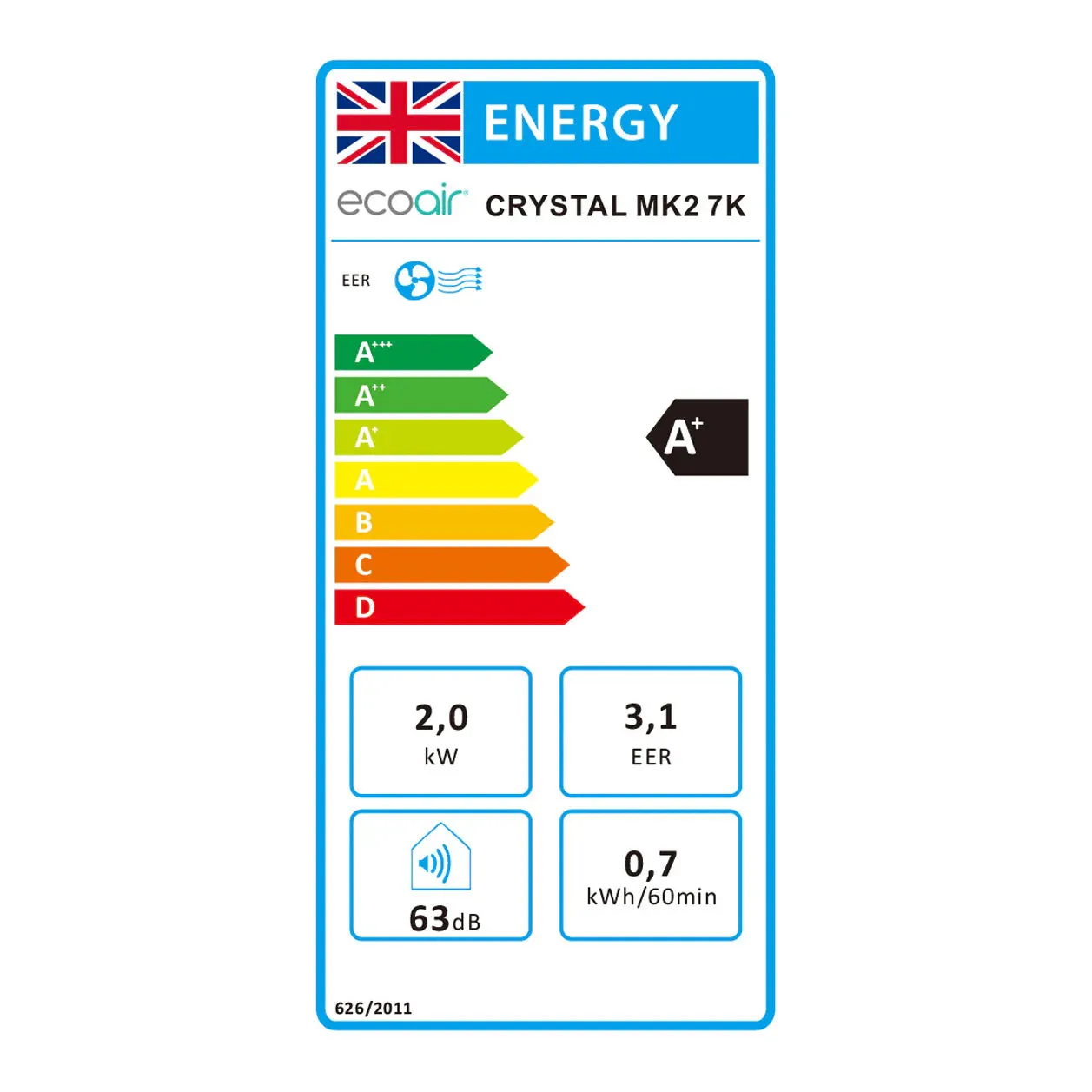 EcoAir Crystal MK2 7000 BTU Portable Air Conditioner with Smart App & Remote Control