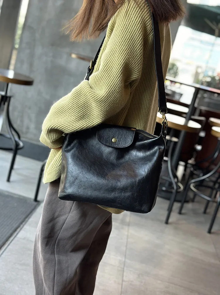 Elagant Women's Black Leather Crossbody Bag Small Over The Shoulder Purse