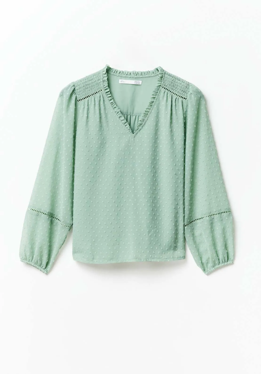 Elastic details plumetis blouse - Sage
